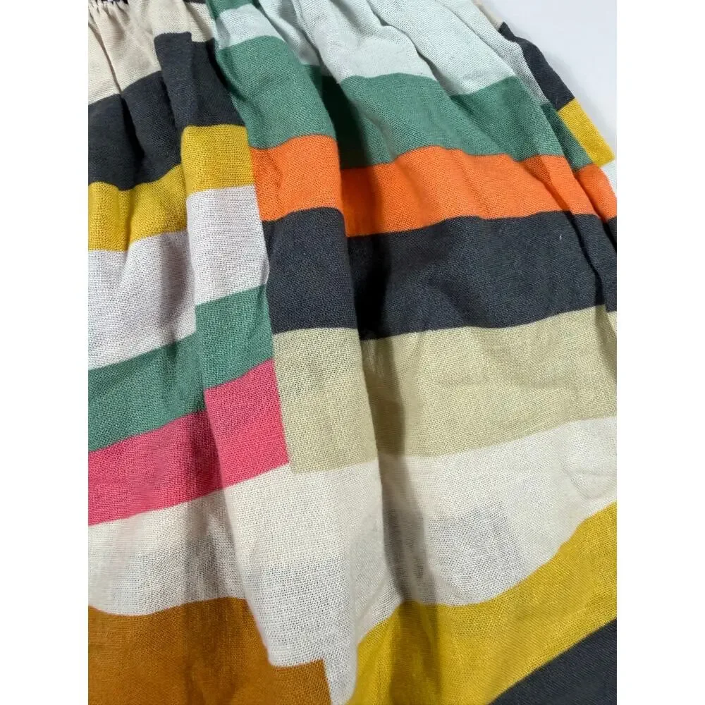 Tea Collection Tie Shoulder Linen Blend Midi Dress Rug Chevron Stripe Size 3